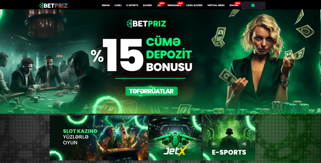 Betpriz Casino homepage featuring a variety of online slots and promotional banners